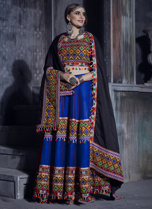 Royal Blue Cotton Gamthi Work Navaratri Specials Chaniya Choli