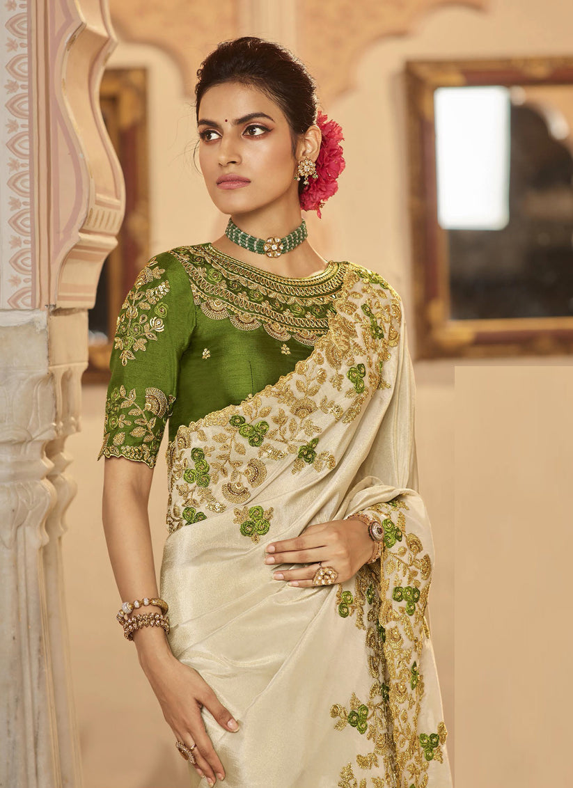 Silk Woven Saree In Cream Colour-SR09405868