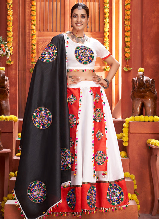 White and Red Art Silk Embroidered Navaratri Specials Chaniya Choli