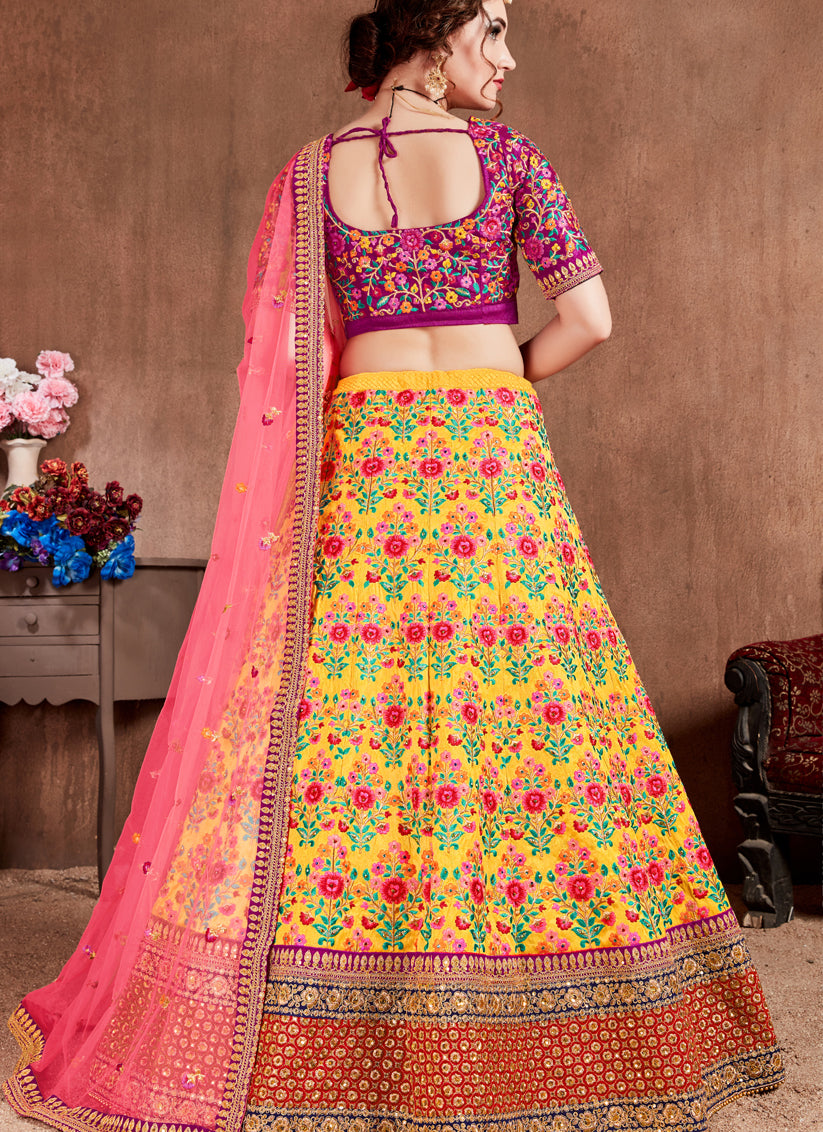 Yellow Mulberry Silk Wedding Lehenga Choli