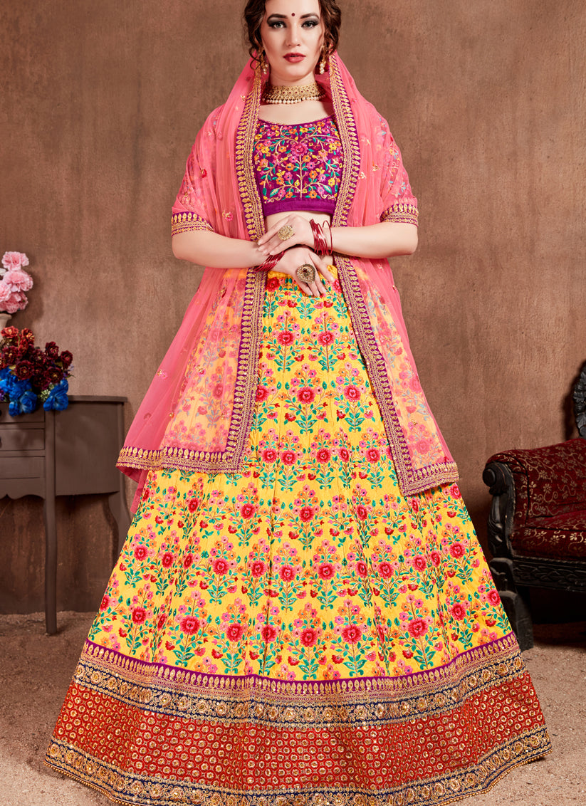 Yellow Mulberry Silk Wedding Lehenga Choli