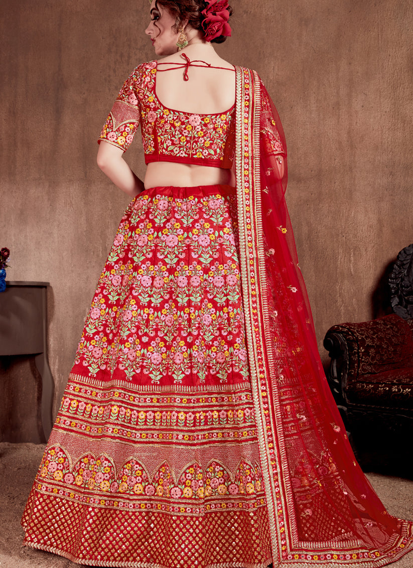 Red Mulberry Silk Bridal Lehenga Choli