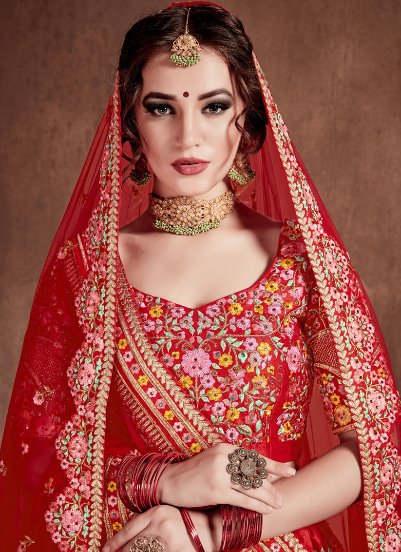 Red Mulberry Silk Bridal Lehenga Choli