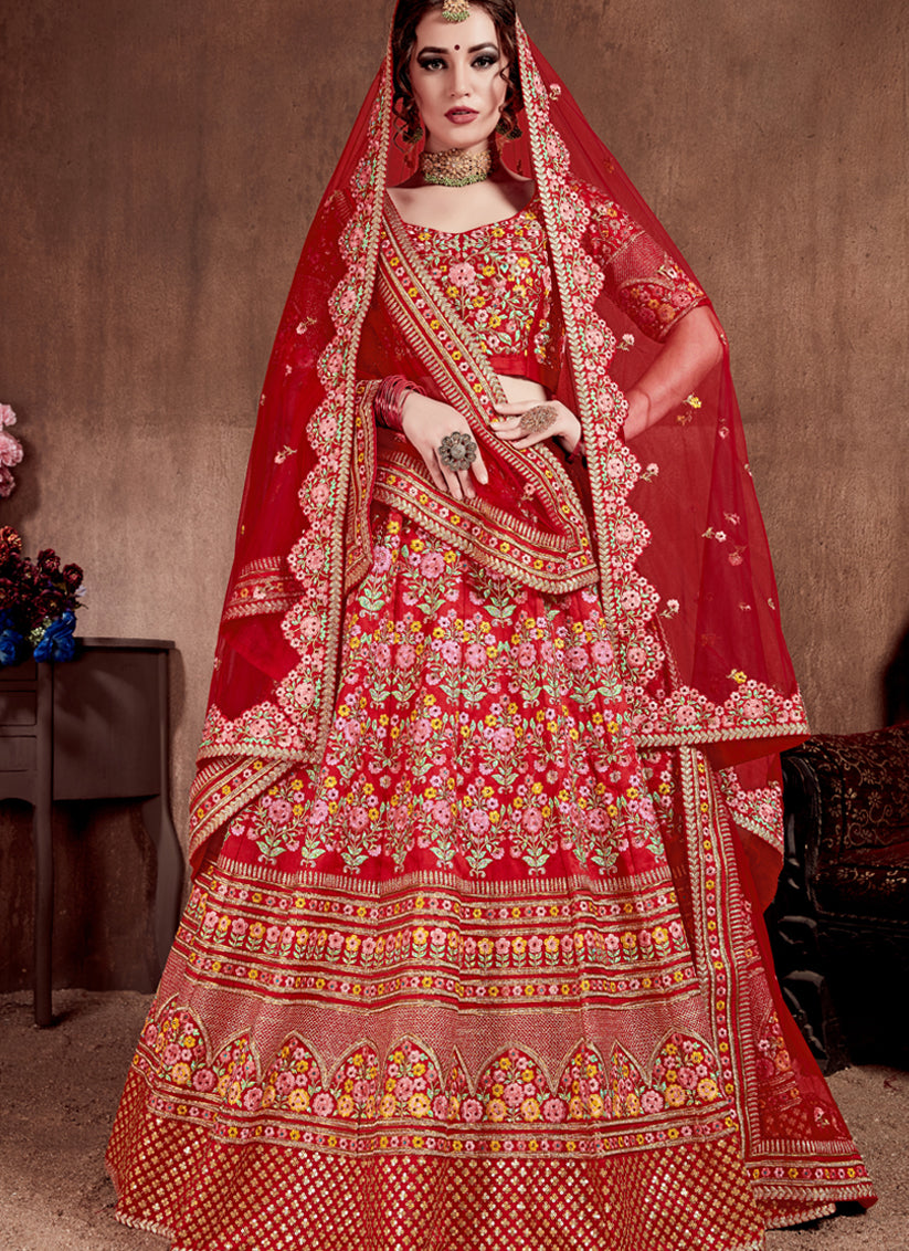 Red Mulberry Silk Bridal Lehenga Choli