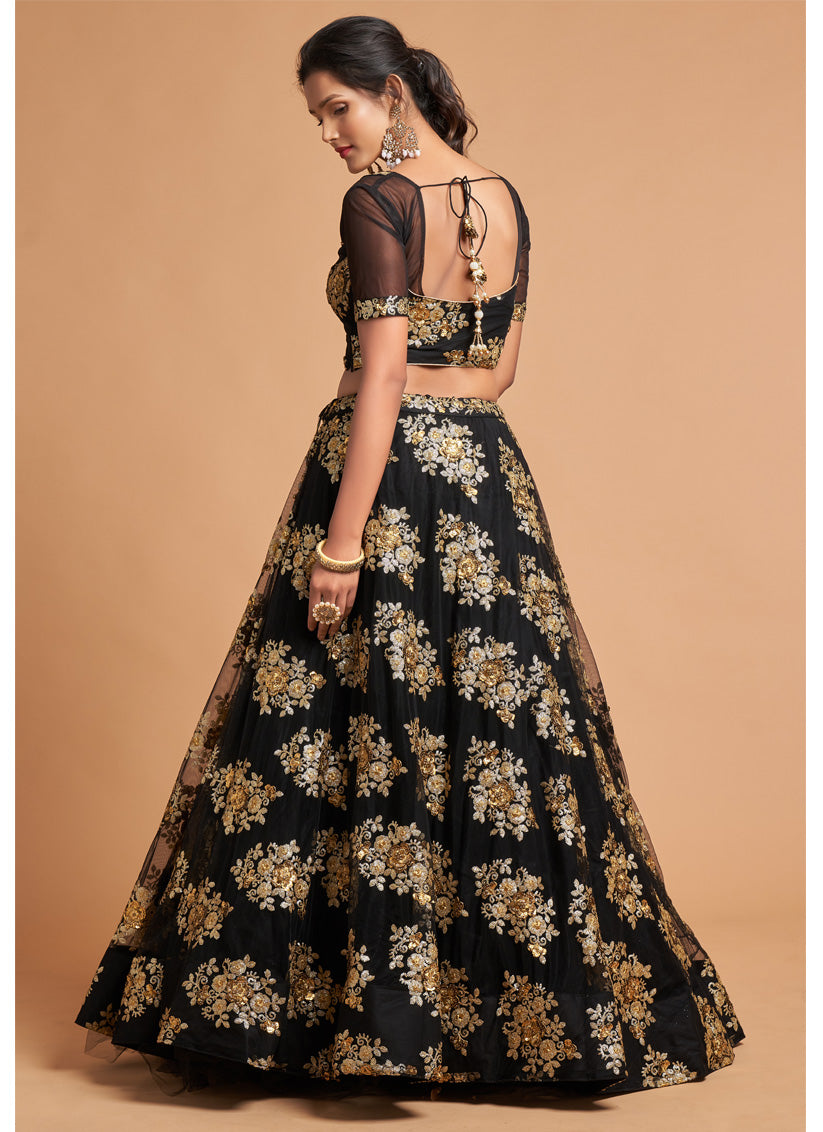 Black Net Embroidered Designer Lehenga Choli