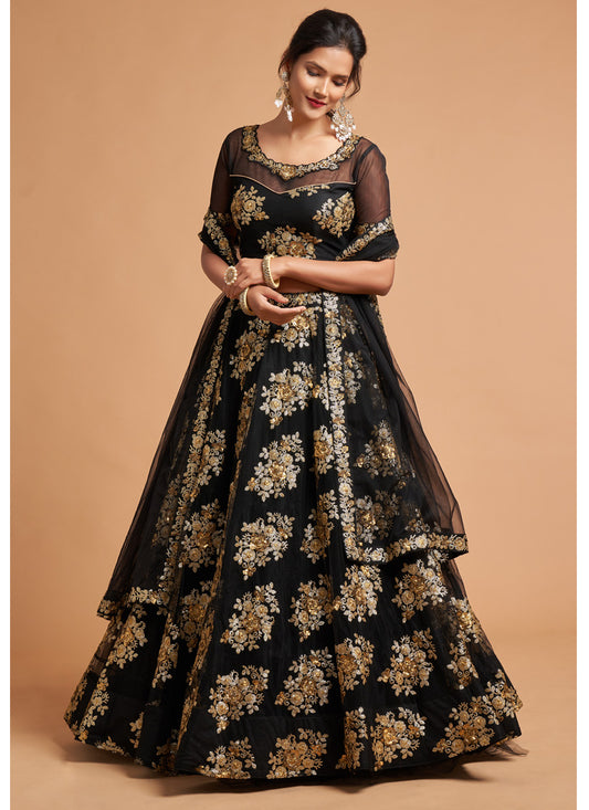 Black Net Embroidered Designer Lehenga Choli