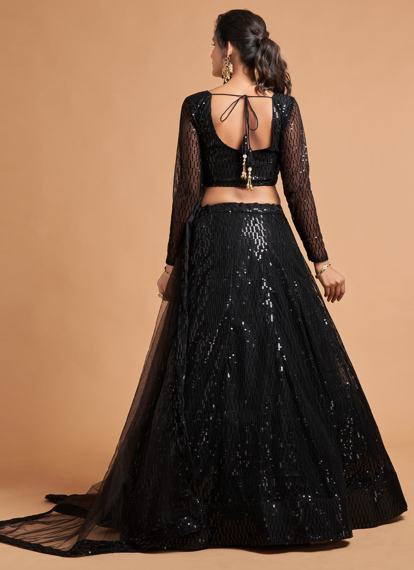 Black Net Embroidered Designer Lehenga Choli