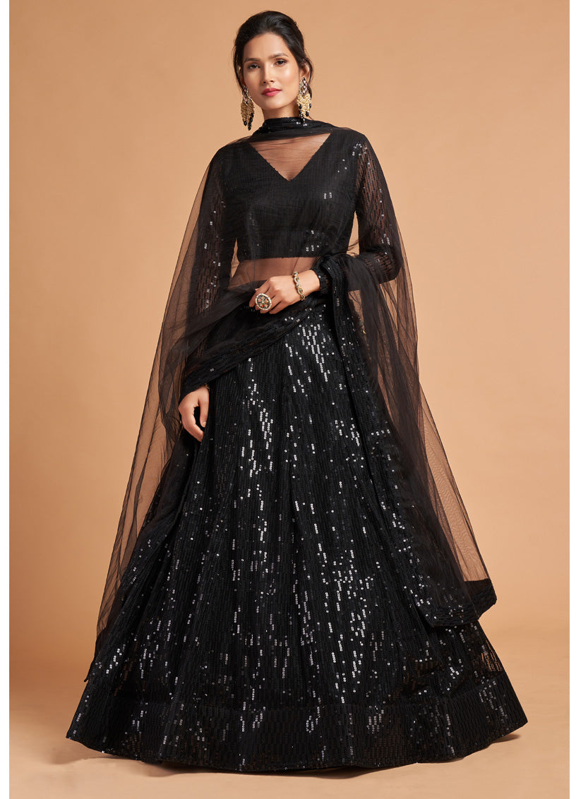 Black Net Embroidered Designer Lehenga Choli