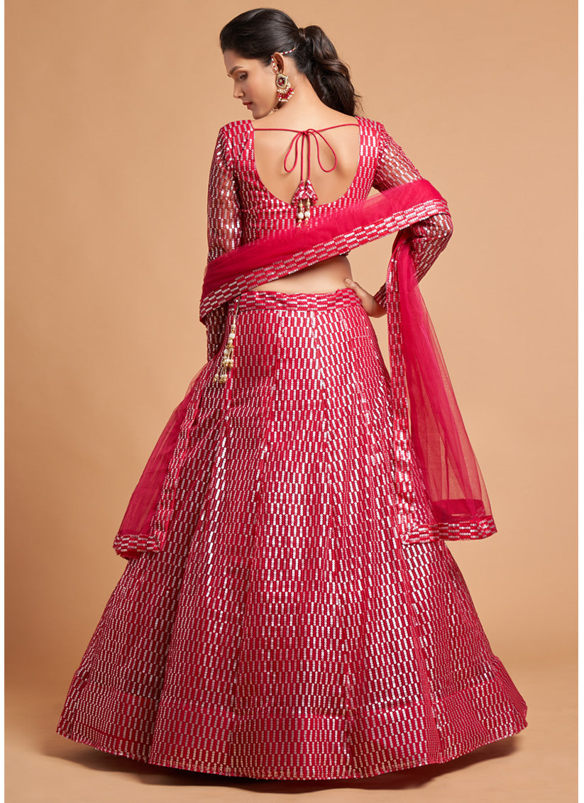 Hot Pink Net Embroidered Designer Lehenga Choli