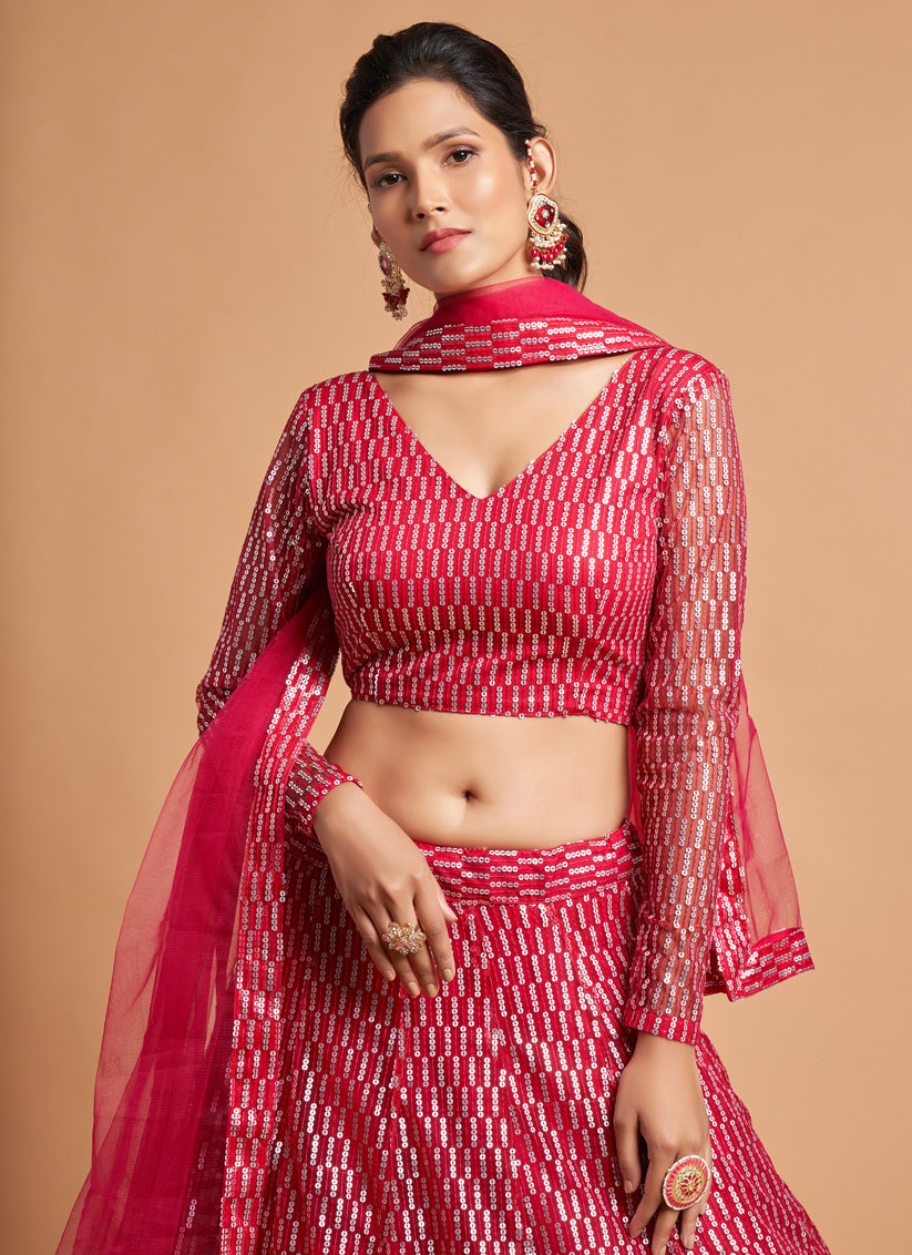 Hot Pink Net Embroidered Designer Lehenga Choli