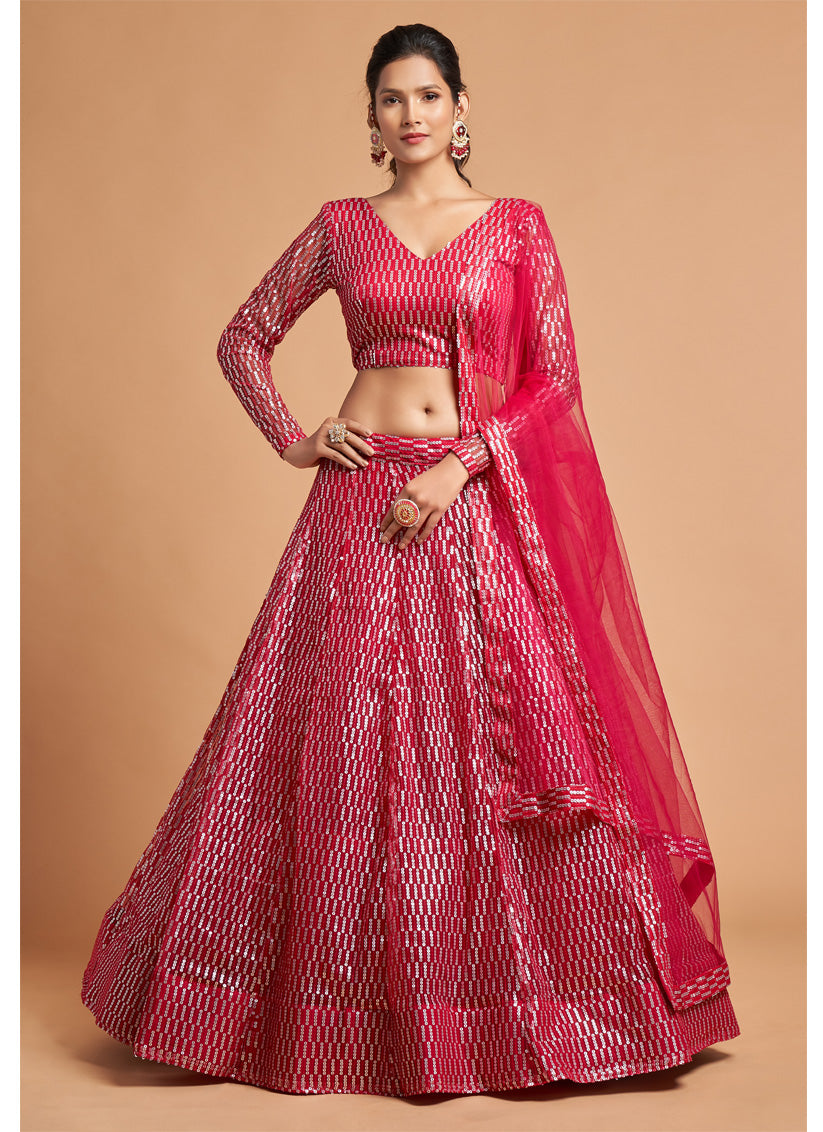 Hot Pink Net Embroidered Designer Lehenga Choli