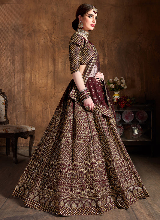 Maroon Raw Silk Embroidered Designer Lehenga Choli