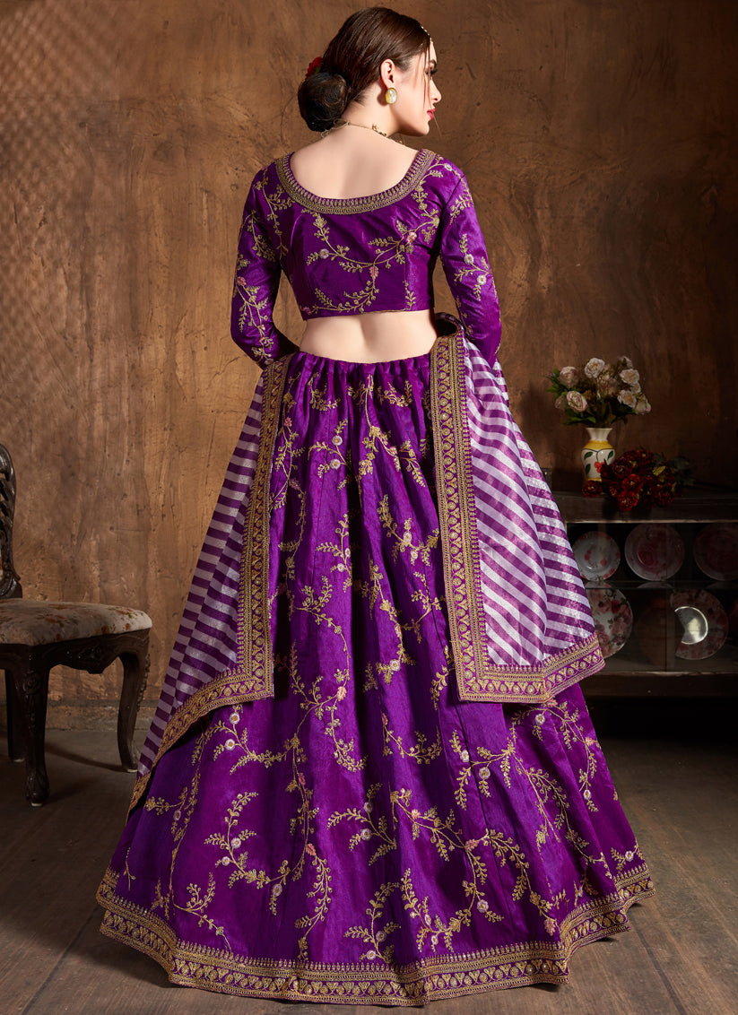 Purple Mulberry Silk Embroidered Designer Lehenga Choli