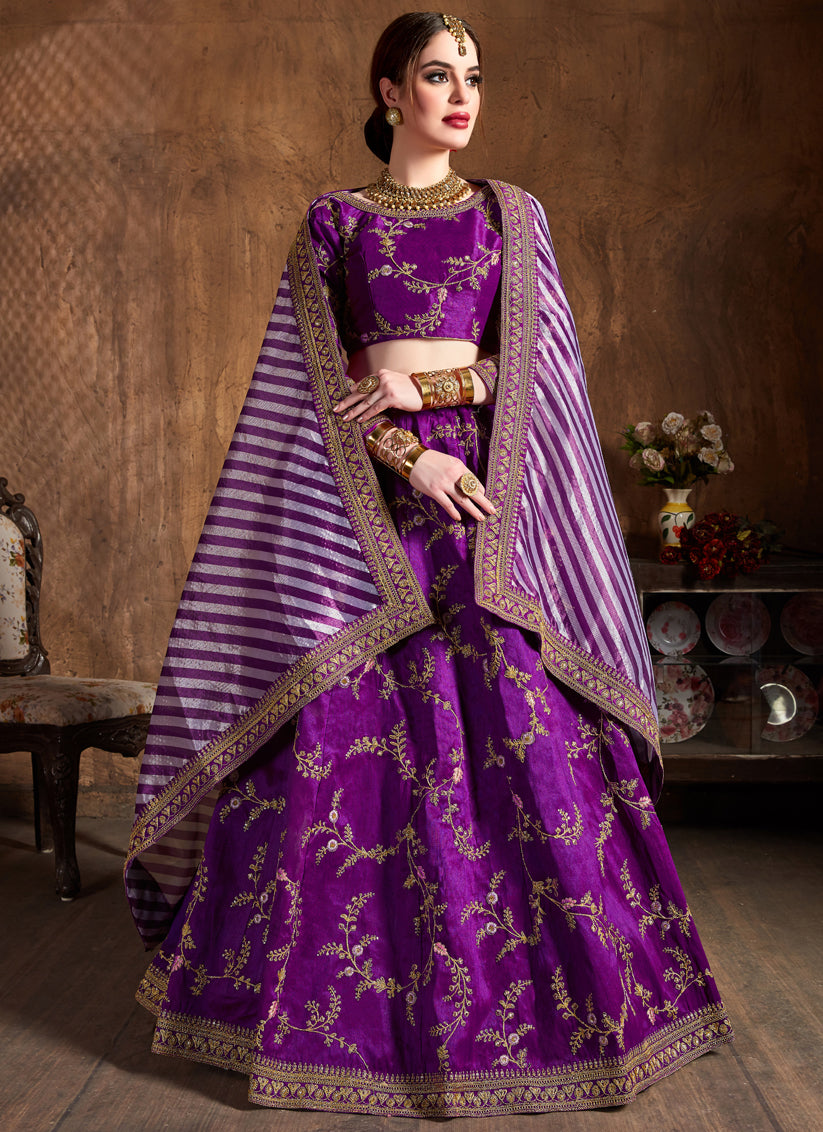 Purple Mulberry Silk Embroidered Designer Lehenga Choli