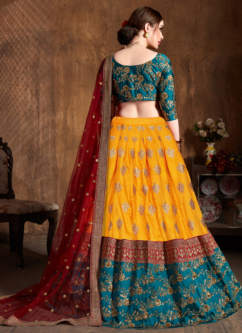 Yellow Banarasi Silk Embroidered Designer Lehenga Choli