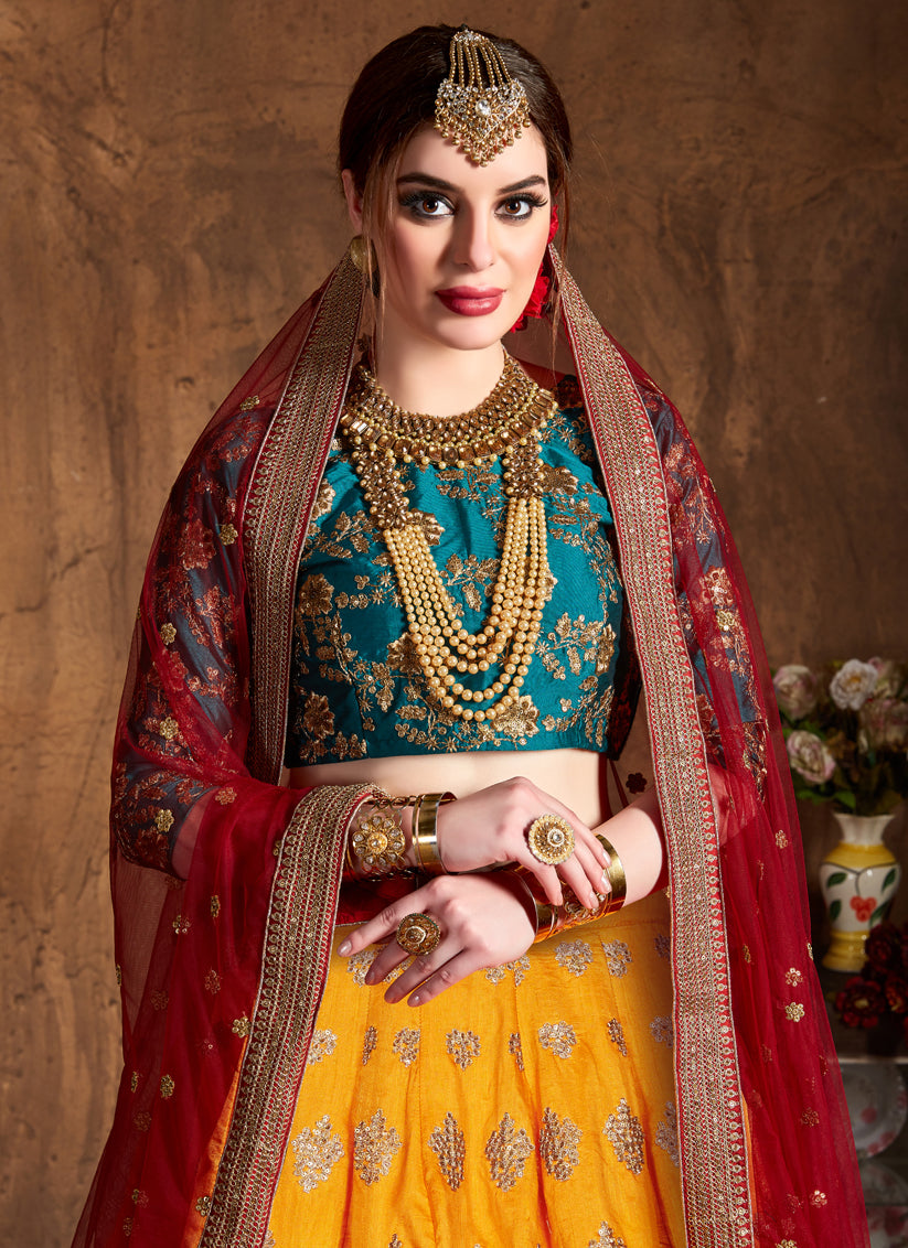 Yellow Banarasi Silk Embroidered Designer Lehenga Choli