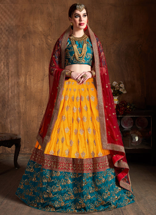 Yellow Banarasi Silk Embroidered Designer Lehenga Choli