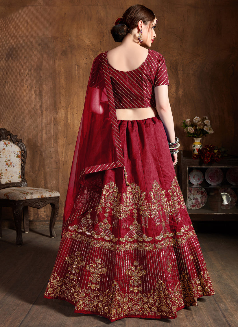 Red Art Silk Embroidered Designer Lehenga Choli