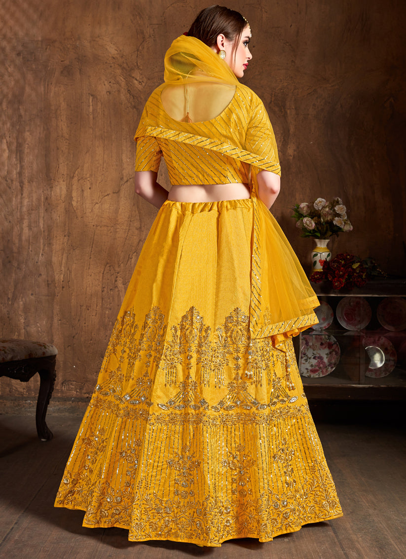 Yellow Art Silk Embroidered Designer Lehenga Choli