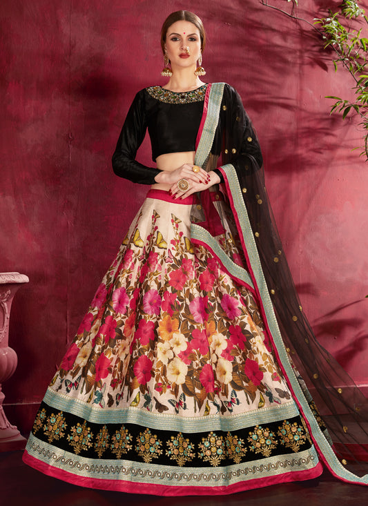 Black and Multi Color Heavy Banglori Silk Printed Lehenga Choli