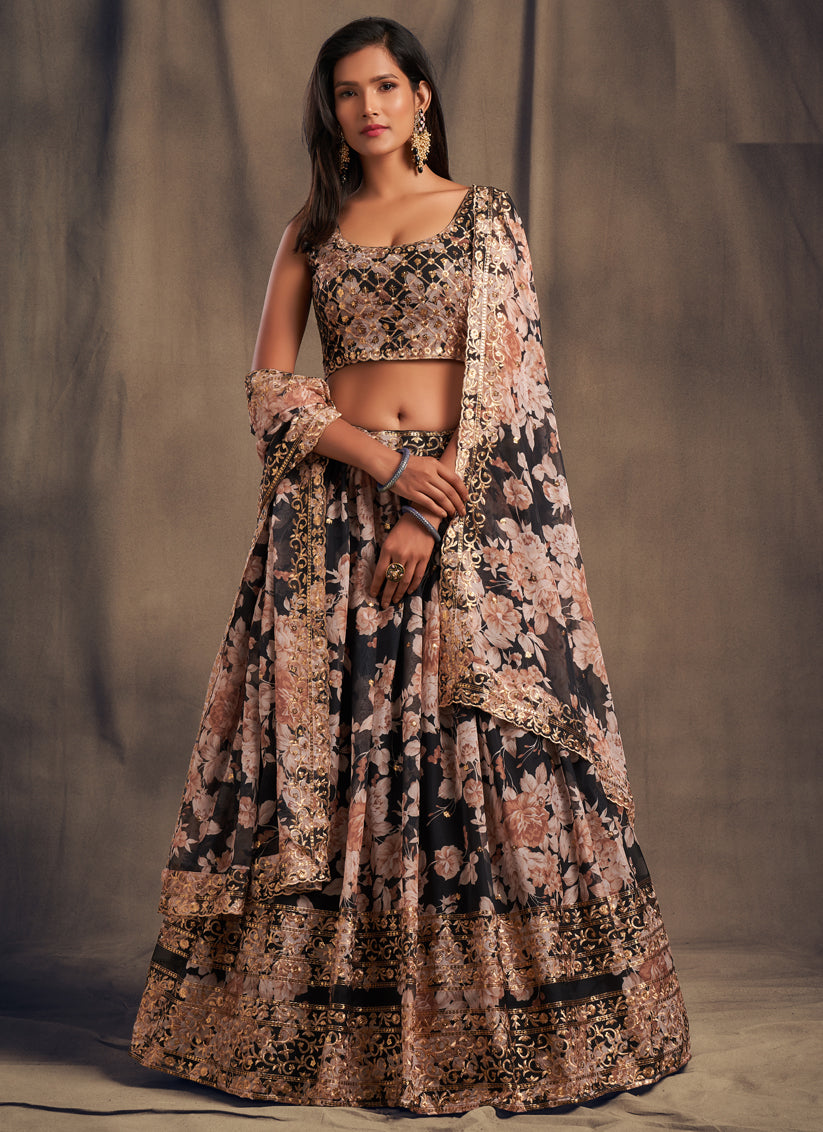 Black Organza Embroidered Designer Lehenga Choli