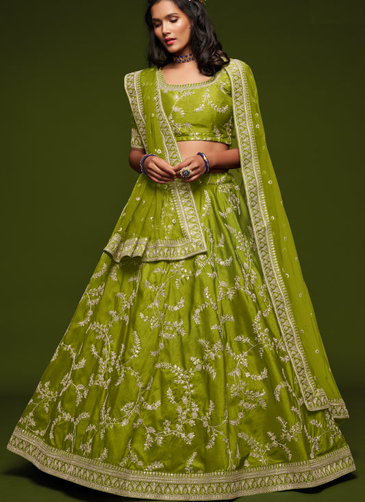 Neon Green Art Silk Wedding Lehenga Choli