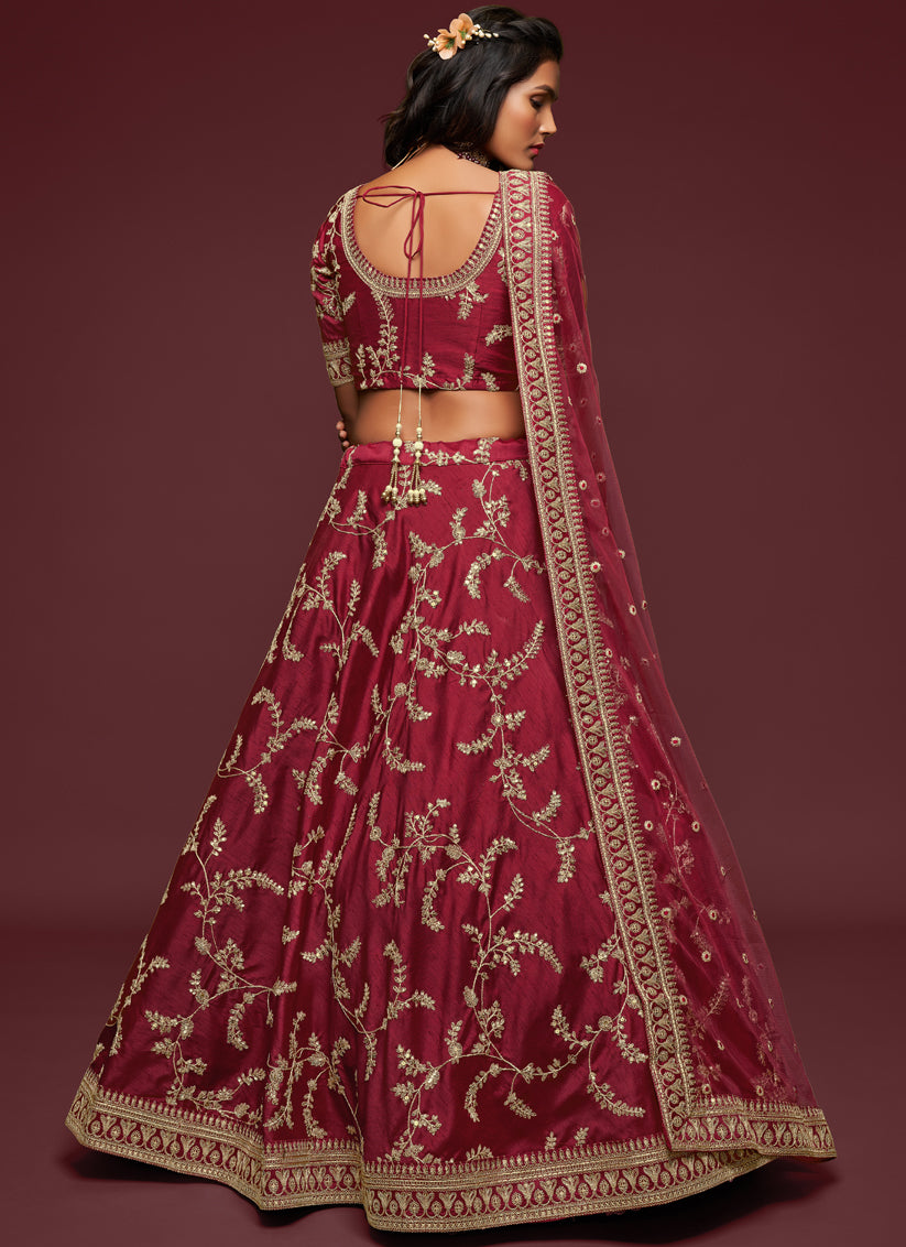 Maroon Art Silk Wedding Lehenga Choli