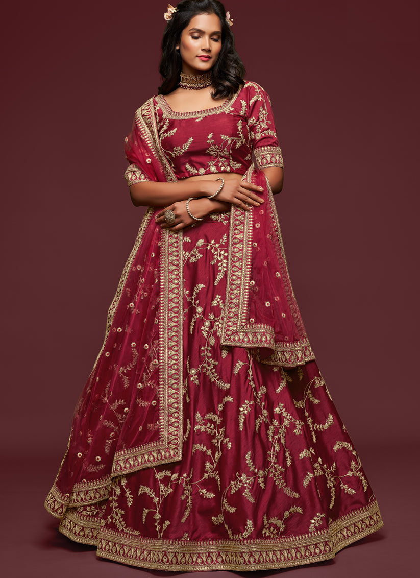 Maroon Art Silk Wedding Lehenga Choli