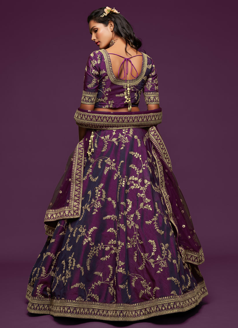 Purple Art Silk Wedding Lehenga Choli