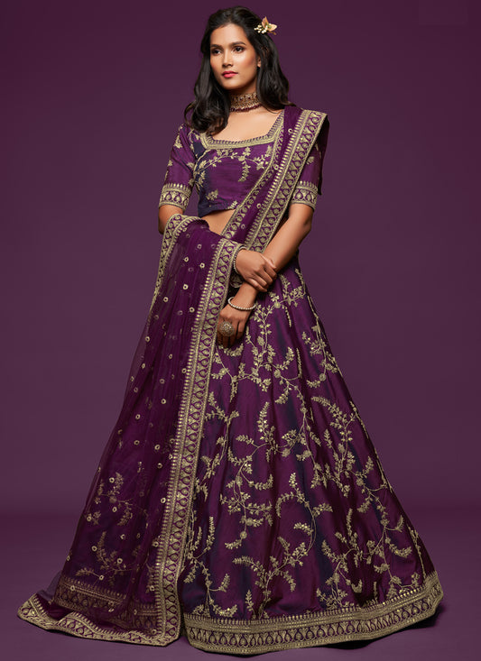 Purple Art Silk Wedding Lehenga Choli