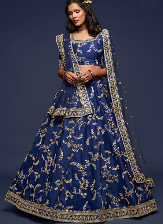 Blue Art Silk Wedding Lehenga Choli