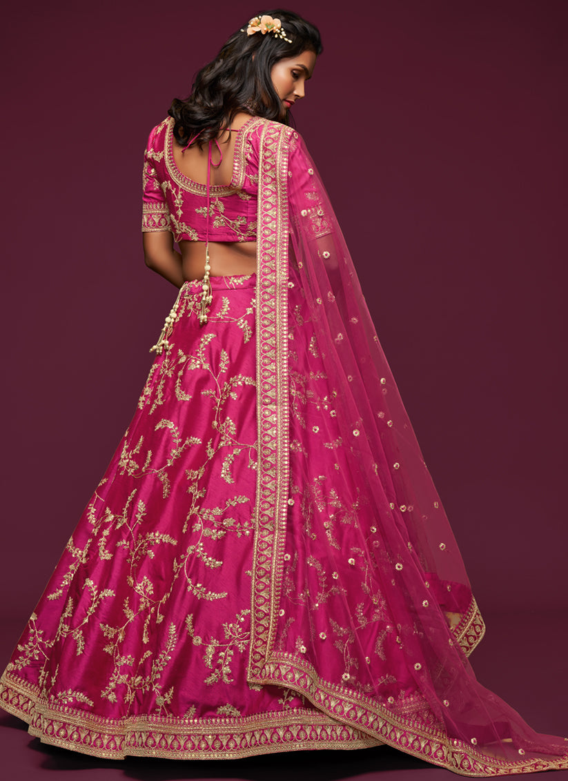 Pink Art Silk Wedding Lehenga Choli