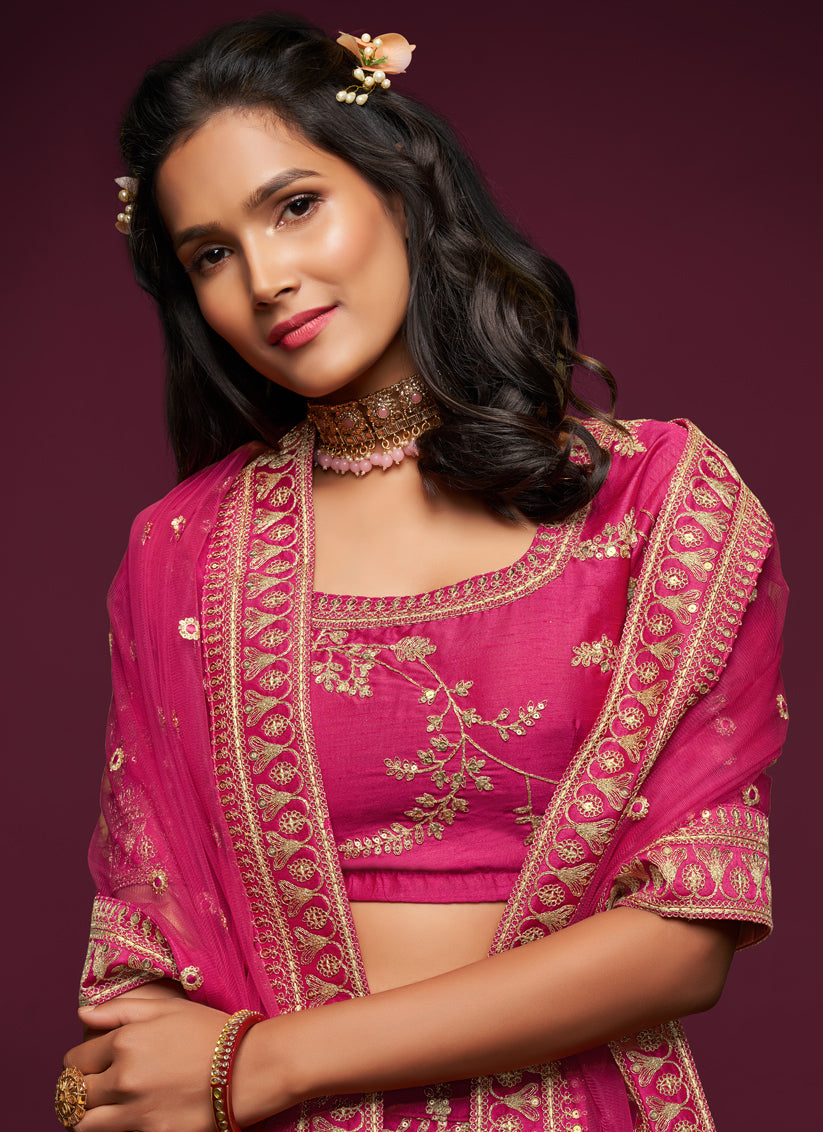 Pink Art Silk Wedding Lehenga Choli