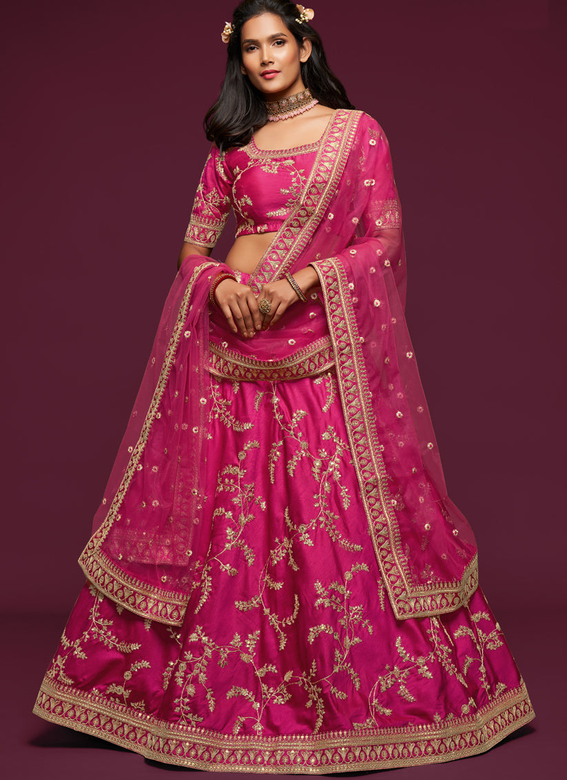 Pink Art Silk Wedding Lehenga Choli