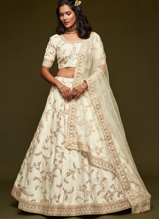 White Art Silk Wedding Lehenga Choli