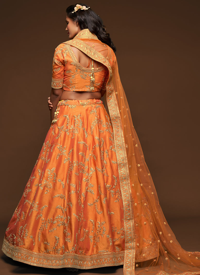 Orange Art Silk Wedding Lehenga Choli