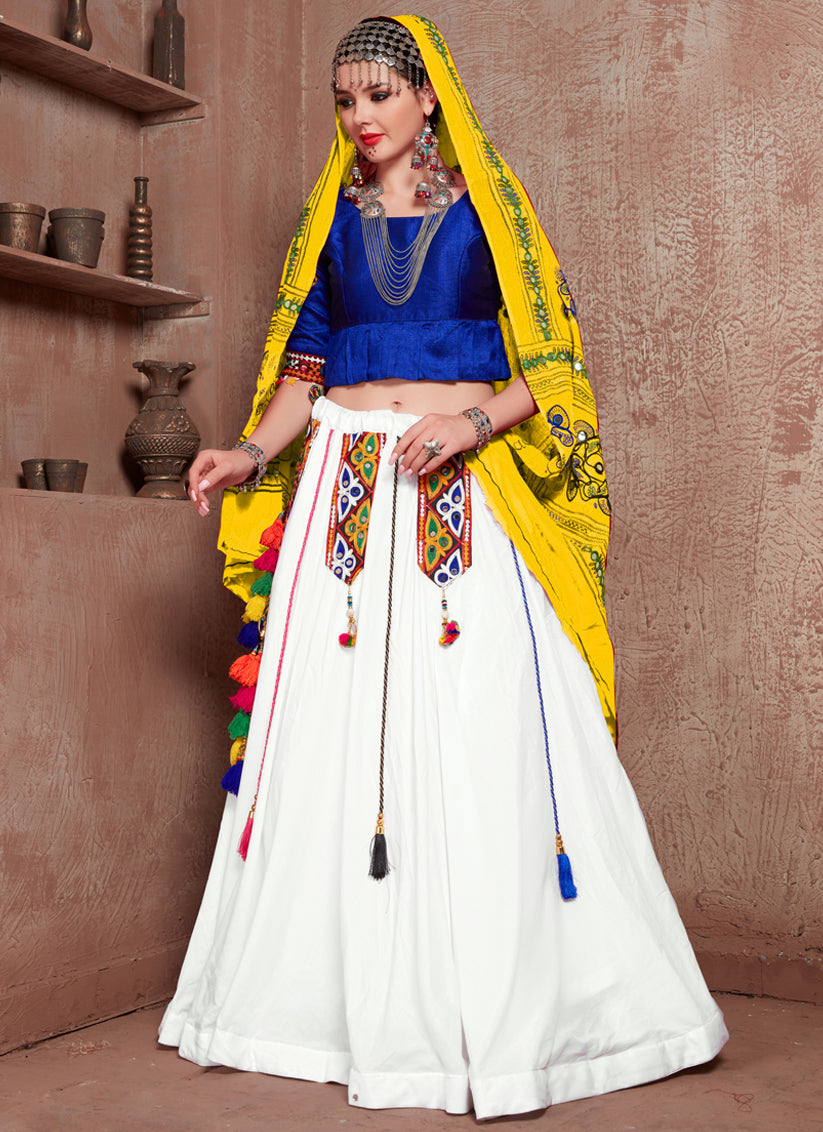 White Cotton Gamthi Work Chaniya Choli