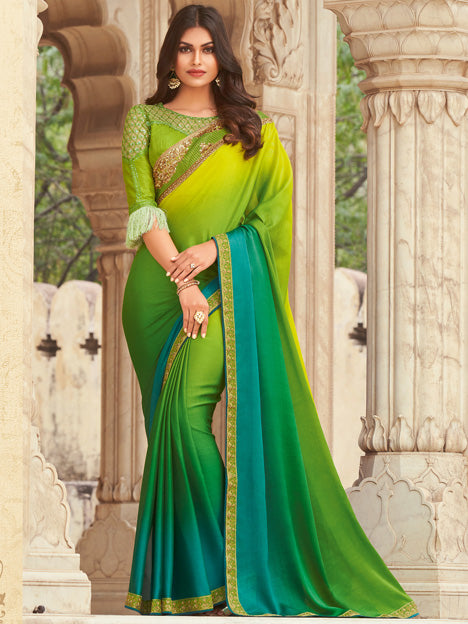 Multi Color Silk Embroidered Party Wear Saree