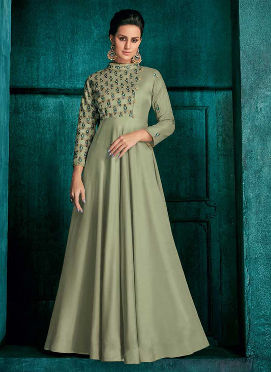 Green Silk Readymade Gown