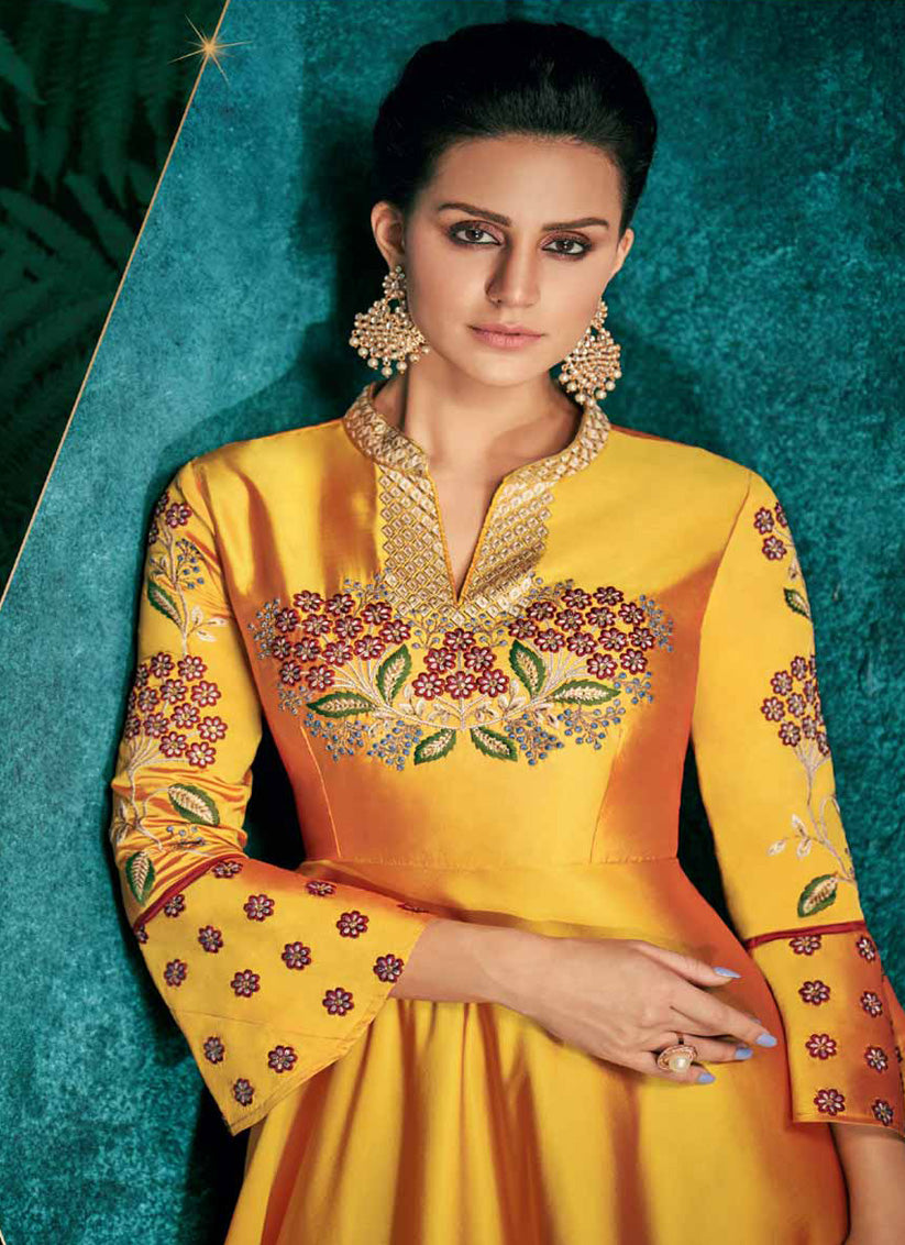 Yellow Silk Readymade Gown