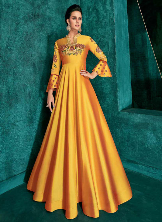 Yellow Silk Readymade Gown