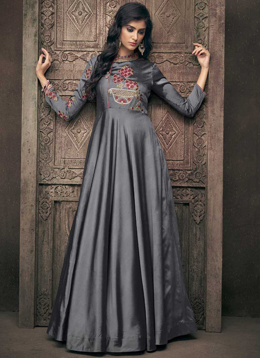 Grey PartyWear Readymade Gown