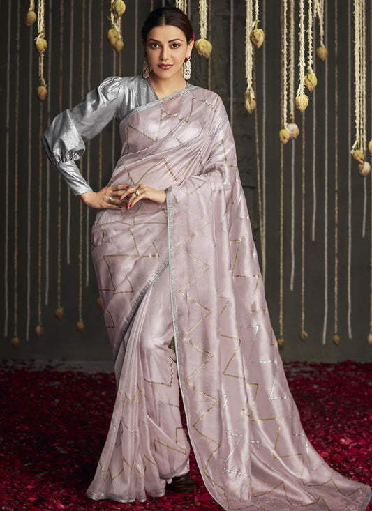 Kajal Aggarwal Blush Pink Embroidered Designer Saree