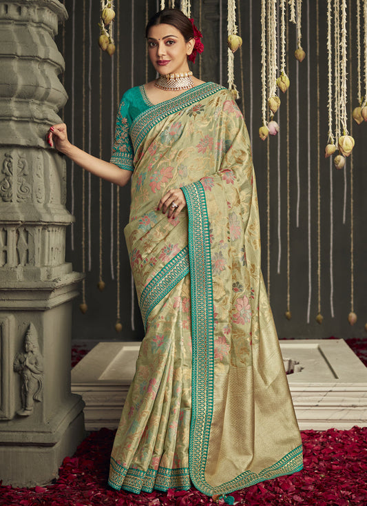 Kajal Aggarwal Sage Green Embroidered Designer Saree