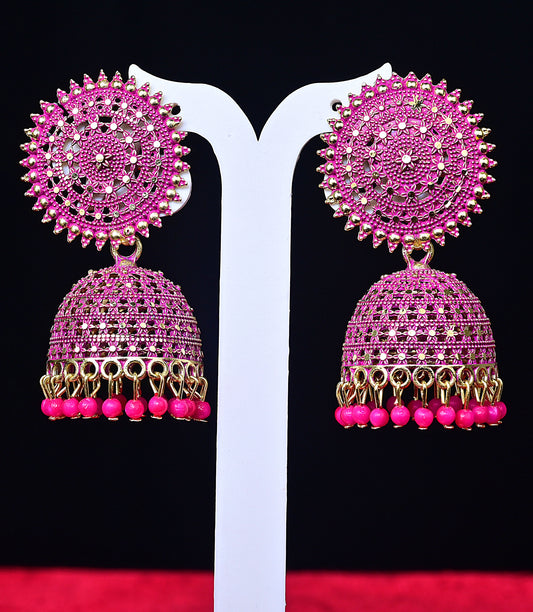 Pink Gold-Plated Metal Earring Set with Bead Drops
