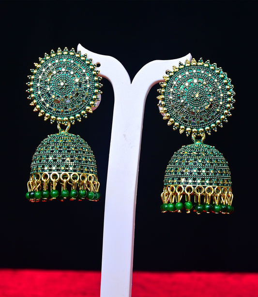Green Gold-Plated Metal Earring Set with Bead Drops