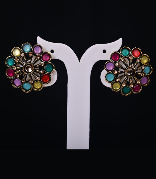 Gold tone multicolored Earring Set