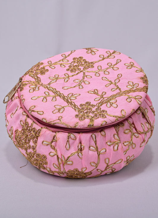 Pink Embroidered Jewellery storage Matki Bag