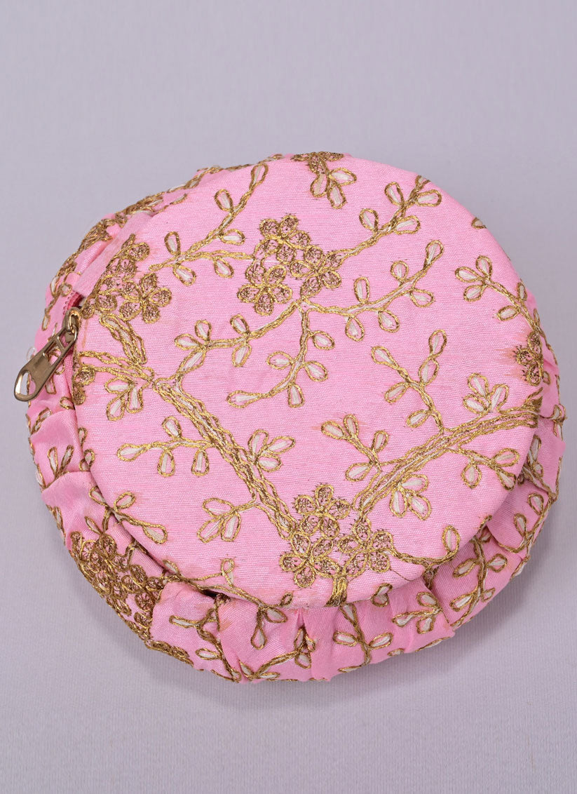 Pink Embroidered Jewellery storage Matki Bag