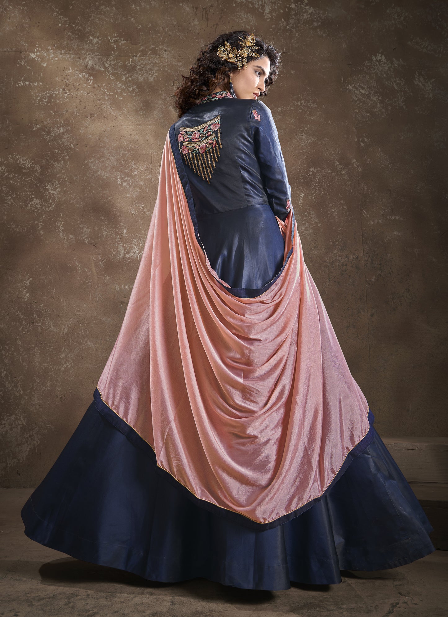 Midnight Blue Silk Embroidered Readymade Anarkali Suit